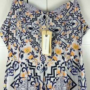 Anthropologie Blue Tile Floral Cotton Maxi Dress Lined NWT - Size L